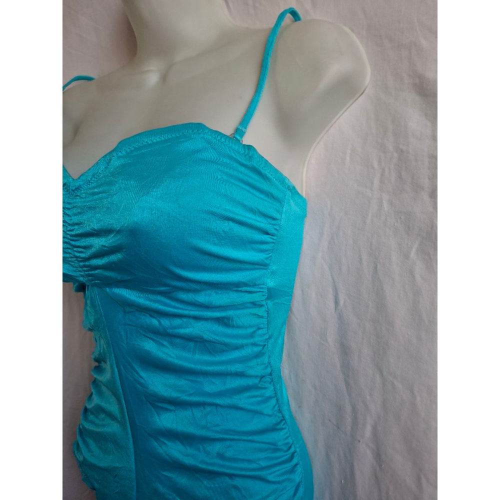 Vintage DeWeese California Teal Ruched One Piece Swimsuit Size 10 pinup girl - Picture 4 of 7